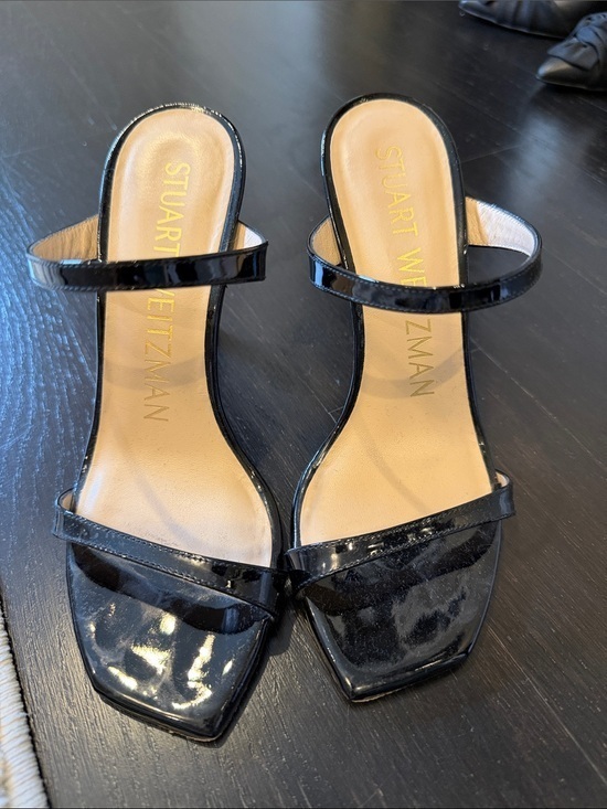 Stuart Weitzman Shoes - Stuart Weitzman Black Patent Double-Strap Slide Heels Size 4.5
